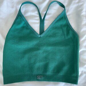 SET Active Sculptflex Ribbed V Bra, Groovy green color, size women's medium